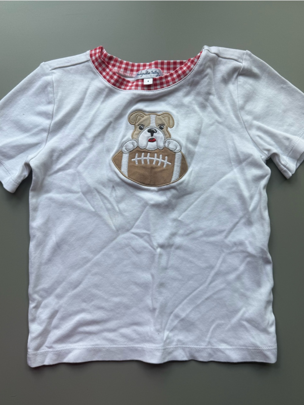 Toddler White Short-Sleeve Tee with UGA Football and Dog Appliqué